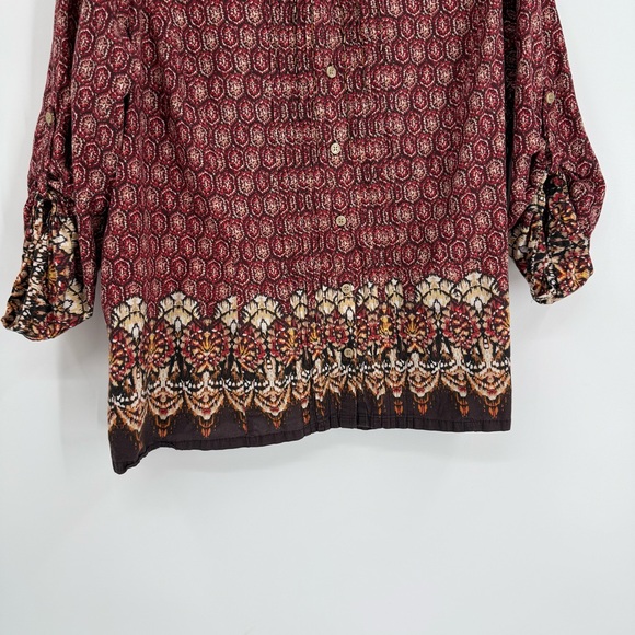 Catherines Button Up Top Womens Plus Size 1X Petite Beaded Rust Long Sleeves - Picture 3 of 9